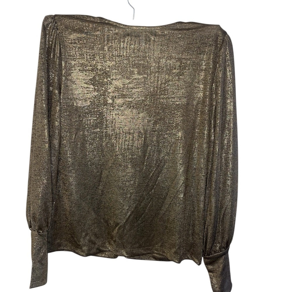 Fever Gold Ruched V-Neck Top size M - Picture 3 of 6